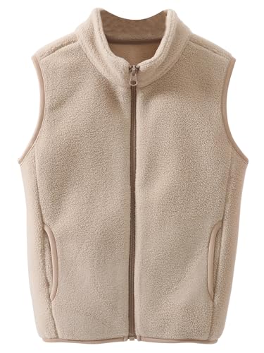 Happy Cherry Mädchen Fleeceweste Jungen Stehkragen Reißverschluss Polar Fleece Weste Warme Leichte Kinderweste Ärmellose Kinderjacke Einfarbig Aprikose 120 von Happy Cherry