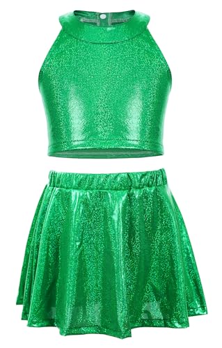 Happy Cherry Mädchen Glänzend Zweiteiler Tanz Outfit Glitters Pailletten Oberteile Mini Rock Hip-Hop Jazz Tanz Outfit Performance 4-5 Jahre von Happy Cherry