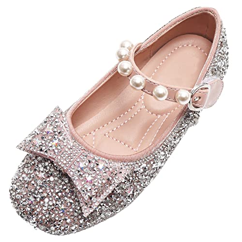 Happy Cherry- Mädchen Halbschuhe mit Klett Glitzer Ballerinas Schuhe Prinzessin Tanzschuhe rutschfest Schleife Elegante Abendschuhe Kinderschuhe für Partei Festliche Karneval Fasching Verkleidung von Happy Cherry