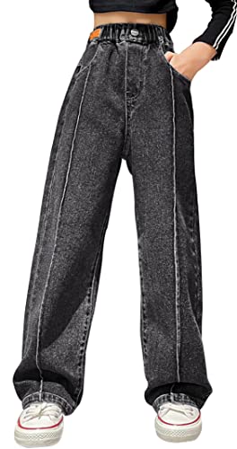 Happy Cherry Mädchen Jean Hosen Denim Blau Jeans Vintage Weite Bein Hose Elastische Taille Hose Etikett Nr. 150 für 10-11 Jahre von Happy Cherry