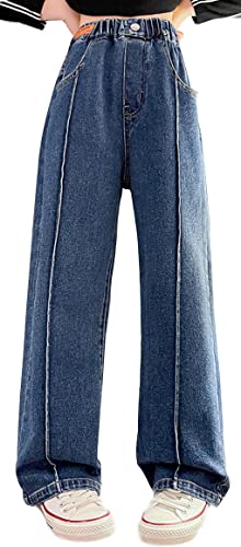 Happy Cherry Mädchen Jean Hosen Denim Blau Jeans Vintage Weite Bein Hose Elastische Taille Hose Etikett Nr. 150 für 10-11 Jahre von Happy Cherry