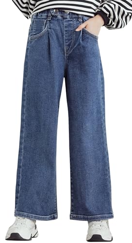 Happy Cherry Mädchen Jean Hosen Loch Blau Denim Jeans Vintage Hose mit weitem Bein für Kinder 10-11Jahre von Happy Cherry