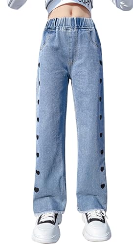 Happy Cherry Mädchen Jean Hosen Loch Blau Denim Jeans Vintage Hose mit weitem Bein für Kinder 5-6Jahre von Happy Cherry