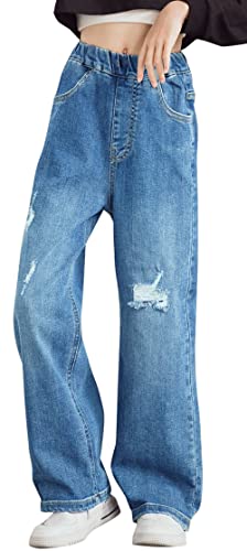 Happy Cherry Mädchen Jeans Breite Mode Bootcut Lässig Zerrissen Jeans Elastische Taille Denim Hose Atmungsaktiv Für Kinder 5-15 Jahre, Stil 1, 10-11 Jahre von Happy Cherry