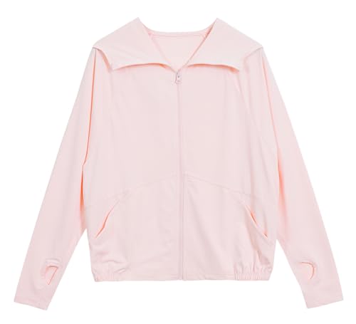 Happy Cherry Mädchen Jungen Atmungsaktive 50 UPF UV Sonnenschutz Jacke mit Taschen Daumenloch Full Zip Dünne Sonnen Kapuzenjacke Rosa 120/5-6 Jahre von Happy Cherry