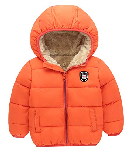 Happy Cherry Mädchen Jungen Steppjacke Gefütterte Winterjacke Mantel mit Fell - Orange Größe 100 von Happy Cherry