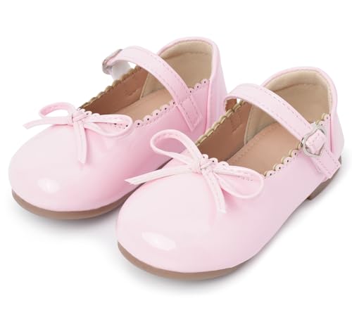 Happy Cherry Mädchen Kleiderschuhe Mary Jane Halbschuhe Flache Schulschuhe Ballerinas Flache Party Kommunionschuhe mit Schleife Rosa für Alltag, 22 EU von Happy Cherry