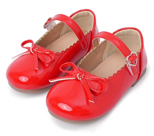 Happy Cherry Mädchen Kleiderschuhe Mary Jane Halbschuhe Flache Schulschuhe Ballerinas Flache Party Kommunionschuhe mit Schleife Rot für Alltag, 25 EU von Happy Cherry