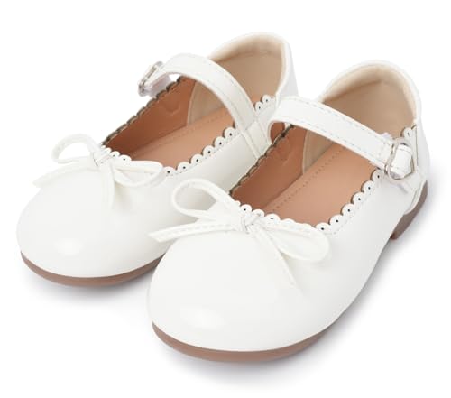 Happy Cherry Mädchen Kleiderschuhe Mary Jane Halbschuhe Flache Schulschuhe Ballerinas Flache Party Kommunionschuhe mit Schleife Weiß für Alltag, 22 EU von Happy Cherry