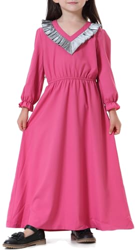 Happy Cherry Mädchen Langarm Kleider Kinder Arabisches Langes Kleid Ethnische Kleidung Sets Muslimisches Kleid Krawatte Taille Maxikleid Islamischer Kaftan 160 von Happy Cherry