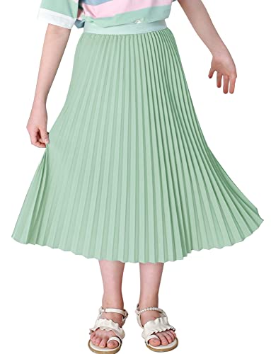 Happy Cherry Mädchen Langer Faltenrock Kinder Sommer Boho Midi Röcke Hohe Taille Elastischer Faltenrock Lässig A-Linie Swing Rock Knielang Rock Grün 165 von Happy Cherry