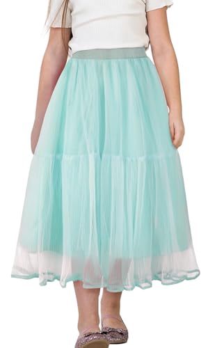 Happy Cherry Mädchen Langer Tüllrock Kinder Mesh Plisseerock Lässig Frühlingsrock Elegant Swing Freizeitrock Elastischer Hoher Bund Maxiröcke 160 von Happy Cherry
