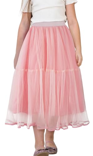 Happy Cherry Mädchen Langer Tüllrock Kinder Mesh Plisseerock Lässig Frühlingsrock Elegant Swing Freizeitrock Elastischer Hoher Bund Maxiröcke 160 von Happy Cherry