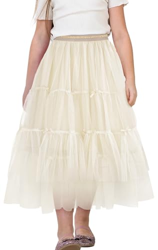 Happy Cherry Mädchen Langer Tüllrock Kinder Mesh Plisseerock Lässig Frühlingsrock Elegant Swing Freizeitrock Elastischer Hoher Bund Maxiröcke 160 von Happy Cherry