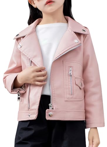 Happy Cherry Mädchen Lederjacke Jungen Bikerjacke Kinder Langarm Kunstlederjacke Motorradjacke Herbst Frühling Outerwear Rosa 140 von Happy Cherry