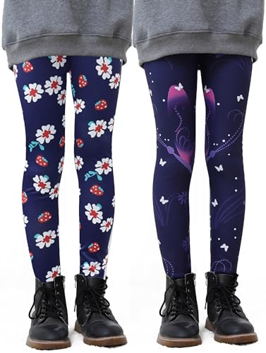 Happy Cherry Mädchen Leggings aus Fleece Futter Dick Warm Winterhose Gefütterte Thermo Leggings Hesteller 150/DE Größe 134-140-2 Stück-7 von Happy Cherry