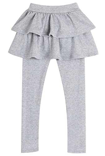 Happy Cherry Mädchen Leggings mit Rock Einteiler Ruffle Hosenrock Kinder Lange Hosen Tanzen Tennis Rock Hersteller 150/DE Größe 134-140 - Hellgrau von Happy Cherry