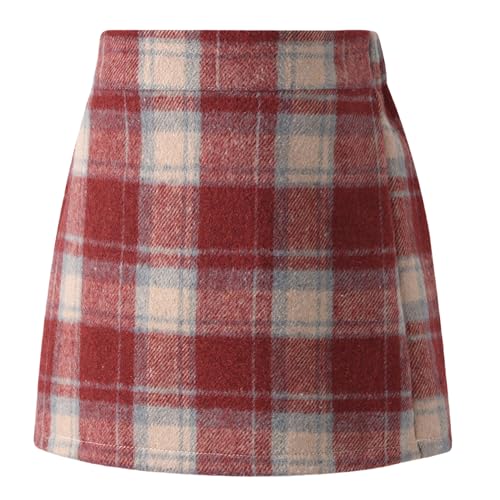 Happy Cherry Mädchen Mini Karierter Rock Elastischer Bund Kinderrock Bodycon Herbst Winter Faltenrock 150/8-9 Jahre von Happy Cherry