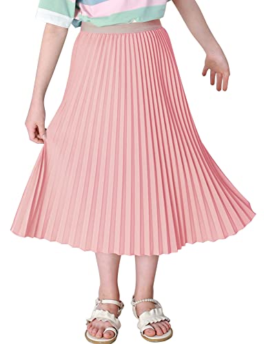 Happy Cherry Mädchen Plisseerock Kinder Rock Knielang Rock A-Linie Midi Faltenrock Sommer Elastisch Taille Rosa 150 11-12 Jahre von Happy Cherry