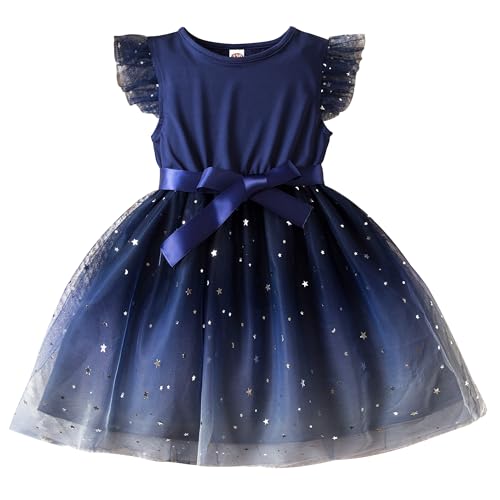 Happy Cherry - Mädchen Prinzessin Kleidfür Taufe Hochzeit Zeremonie Party Kleid mit Tüll Kinder Geburtstagskleider Eleganter Langer Rock mit Schleife Kleidung - 1-2 Jahre - Dunkelblau von Happy Cherry