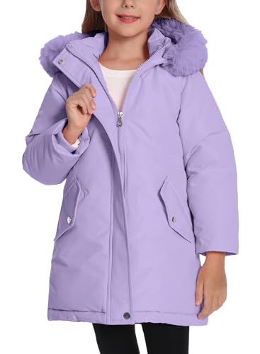 Happy Cherry Mädchen Puffer Wintermantel Kinder Daunenmantel mit Fellkapuze Schwergewicht Wasserabweisende Parkajacke für Outdoor-Abenteuer Klettern 130 CM von Happy Cherry