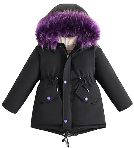 Happy Cherry Mädchen Regenjacke mit Kapuze Kinder Steppjacke Winter Gefüttert Dicke Oberbekleidung Hersteller 130/DE Größe 134-140-B-Schwarz von Happy Cherry