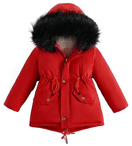 Happy Cherry Mädchen Regenjacke mit Kapuze Kinder Steppjacke Winter Gefüttert Dicke Oberbekleidung Hersteller 170/DE Größe 170-176-B-Rot von Happy Cherry