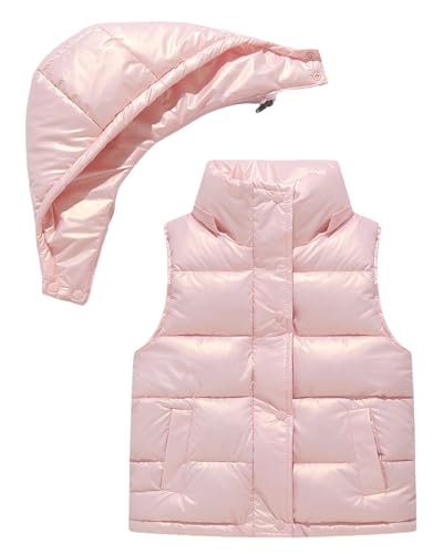 Happy Cherry Mädchen Rosa Pufferweste Kapuzenweste Junge Gepolsterte Weste Outdoor Warmes Ärmellose Kinder Winterjacke mit Reißverschlusstaschen für Herbst Winter von Happy Cherry