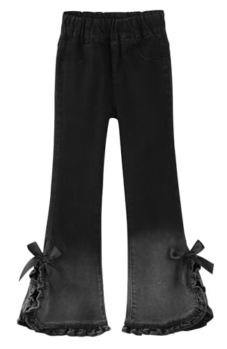 Happy Cherry Mädchen Schlaghose Jeans mit Schlitz High Waist Stretch Casual Jeanshose Y2K Vintage Denim Glockenhose mit Gummibund 140 cm von Happy Cherry