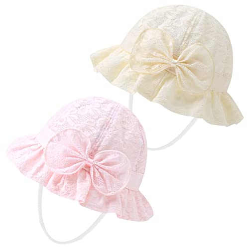 Happy Cherry Mädchen Sonnenhut UV Schutz Sommerhut Baby Baumwolle Schleife Mütze mit Bindebändern - 2 Stück-A von Happy Cherry