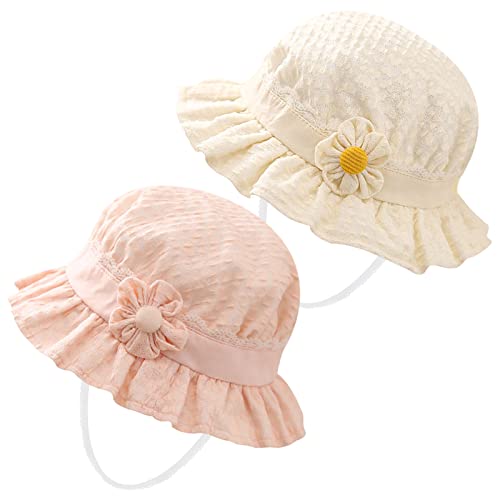 Happy Cherry Mädchen Sonnenhut UV Schutz Sommerhut Baby Baumwolle Schleife Mütze mit Bindebändern - 2 Stück-D von Happy Cherry