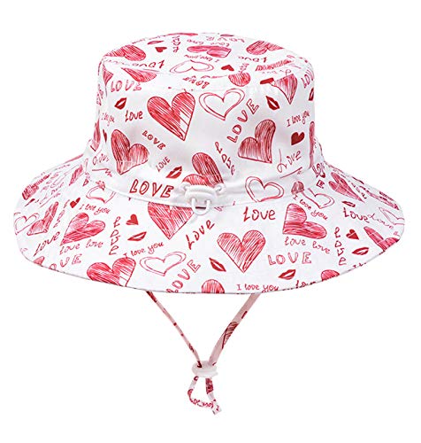 Happy Cherry Mädchen Sonnenhut mit Breite Krempe UV Schutz Verstellbarem Kinnriemen für Baby Jungen Säugling (rosa Druck, 8-10 Jahre) von Happy Cherry