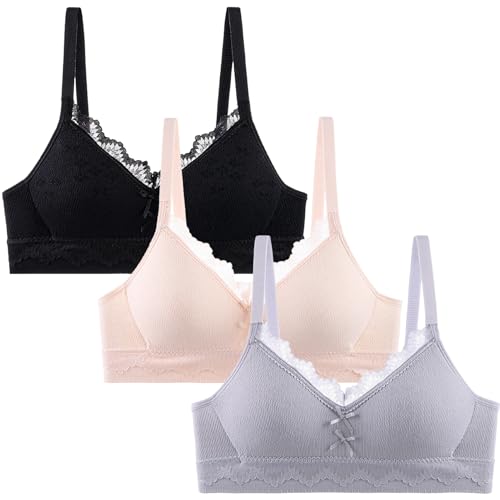 Happy Cherry Mädchen Sport-BH Trainings-BH 3er-Pack Push Up Bralette mit Verstellbarem Schultergurt Teenager Bra Einfache Eleganz 70A von Happy Cherry