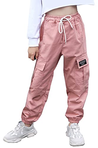 Happy Cherry Mädchen Sweathose Kinder Cargo Hose Loose Lange Sporthose Freizeit Loungehose Hersteller 160/DE Größe 158-164-B-Rosa von Happy Cherry