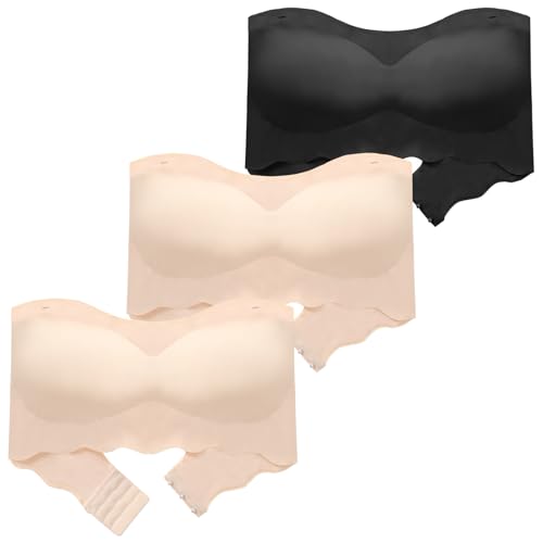 Happy Cherry Mädchen Trägerlos BH Unterwäsche Bandeau-BH ohne Bügel Weicher Nahtloser BH Beige+Beige+Schwarz von Happy Cherry