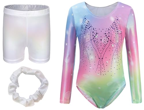 Happy Cherry Mädchen Turnanzug Shorts Set Gymnastikanzug Langarm Kunstturnen Bekleidung Kinder Turnen Trikot Tag 10(9-10 Jahre) von Happy Cherry