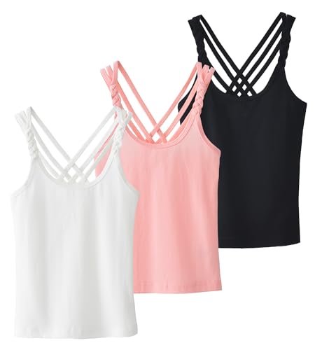 Happy Cherry Mädchen Unterhemd Spaghettiträger Top 3er Pack Normallacke Weiche Leibchen Unterhemden für Schlaf Sport und Yoga 150 von Happy Cherry