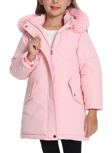 Happy Cherry Mädchen Warm Wintermäntel Heavyweight Mediun Länge Schneeanzug Daunenähnliche Watte Parka Kinder Wasserabweisend Outwear mit Fellkapuze 150 CM von Happy Cherry