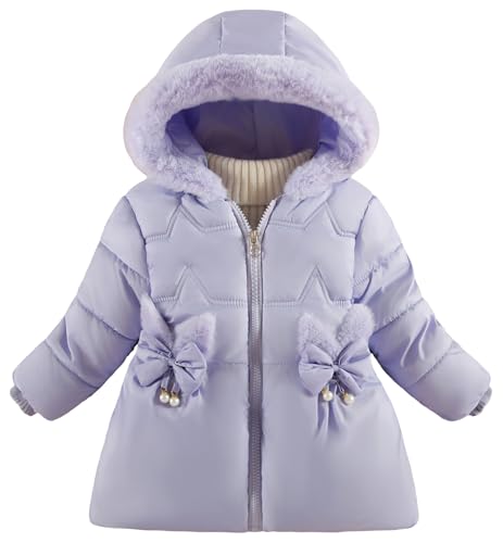 Happy Cherry - Mädchen Winterjacke Jacke Warmer Mantel mit Kapuze Wintermantel Winddicht Kinder Dicker Warme Kleidung Winterparka für Schnee Freien - 1-2 Jahre - Lila von Happy Cherry