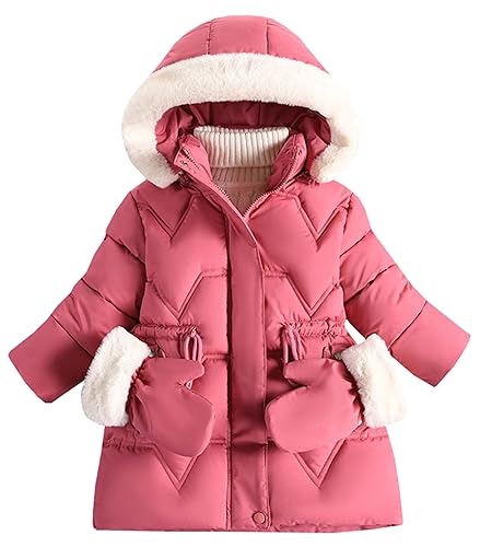 Happy Cherry Mädchen Winterjacke Lange Steppjacke Fleecefutter Verdickte Parka Mantel Winddicht Hersteller 100/DE Größe 92-98-A-Rose von Happy Cherry