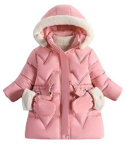 Happy Cherry Mädchen Winterjacke Lange Steppjacke Fleecefutter Verdickte Parka Mantel Winddicht Hersteller 110/DE Größe 104-110-A-Rosa von Happy Cherry