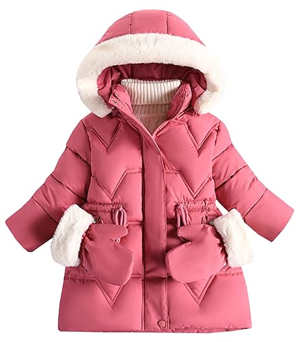 Happy Cherry Mädchen Winterjacke Lange Steppjacke Fleecefutter Verdickte Parka Mantel Winddicht Hersteller 110/DE Größe 104-110-A-Rose von Happy Cherry