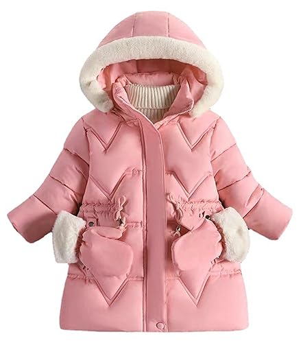Happy Cherry Mädchen Winterjacke Lange Steppjacke Fleecefutter Verdickte Parka Mantel Winddicht Hersteller 140/DE Größe 134-140-A-Rosa von Happy Cherry