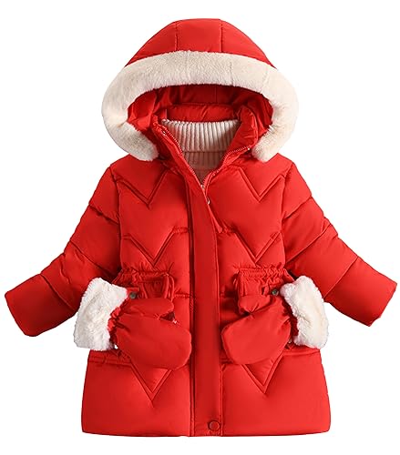 Happy Cherry Mädchen Winterjacke Lange Steppjacke Fleecefutter Verdickte Parka Mantel Winddicht Hersteller 140/DE Größe 134-140-A-Rot von Happy Cherry