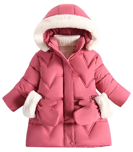 Happy Cherry Mädchen Winterjacke Lange mit Fellkapuze Mantel Winddicht Outdoor Outerwear Warm Verdickte Parka 130/DE Größe 122-128 von Happy Cherry