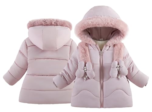 Happy Cherry Mädchen Winterjacke Warm Fleece Mäntel Verdickte Baumwolle Gefütterte Jacke Klassische Parka mit Bögen Weich Puffy Wintermantel 2-3 Jahre von Happy Cherry