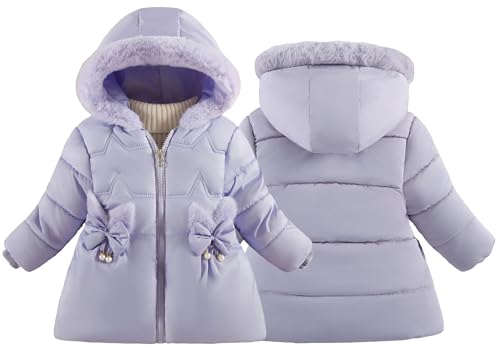 Happy Cherry Mädchen Winterjacke mit Kapuze Kleinkinder Fleecefutter Skijacke Kälteschutz Warm Verdickte Wintermäntel Parka für Skifahren Skaten Lila 110 von Happy Cherry