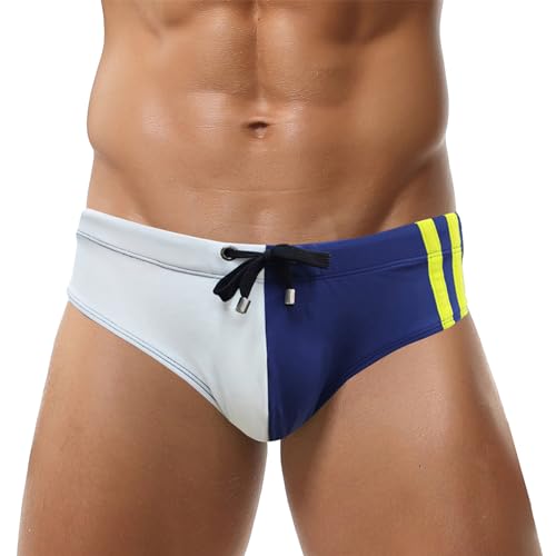 Happy Cherry Männer Kordelzug Schwimmen Shorts UPF 50+ Sexy Sport Brief Surfen Bademode Shorts Sommer Schwimmen Boxer Badehosen 02 Weiß Blau L von Happy Cherry