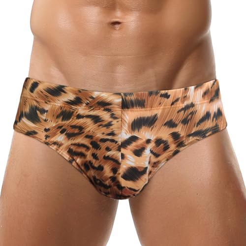 Happy Cherry Männer Kordelzug Schwimmen Shorts UPF 50+ Sexy Sport Brief Surfen Bademode Shorts Sommer Schwimmen Boxer Badehosen 09 Leopard XXL von Happy Cherry