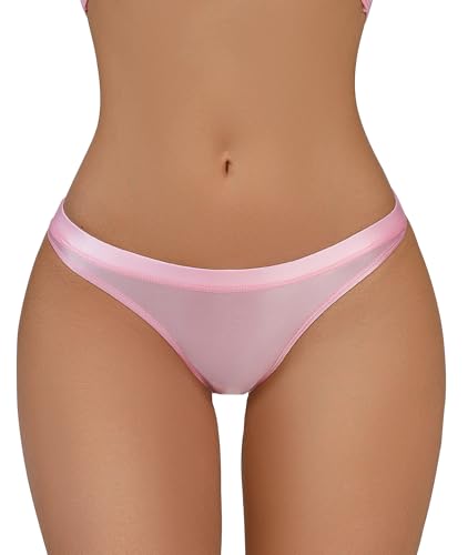 Nahtlose Glänzende Cheeky Tangas für Damen Weiche Seidige Elastische Höschen Niedrige Taille Leicht Dehnbare Basic Höschen Rosa S von Happy Cherry